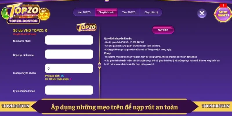 Áp dụng những mẹo trên để nạp rút an toàn