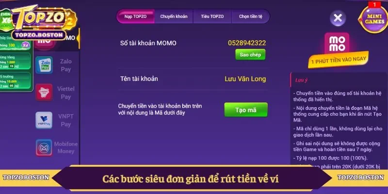 Các bước siêu đơn giản để rút tiền về ví 