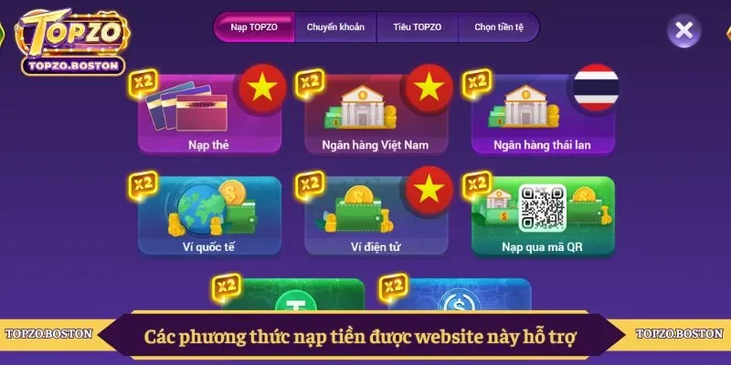 Các phương thức nạp tiền được website này hỗ trợ