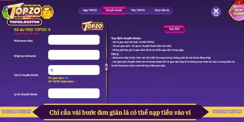 Chỉ cần vài bước đơn giản là có thể nạp tiền vào ví