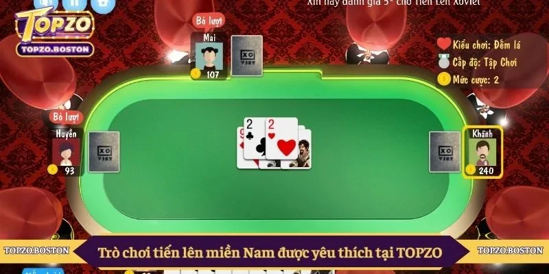 Trò chơi tiến lên miền Nam được yêu thích tại TOPZO